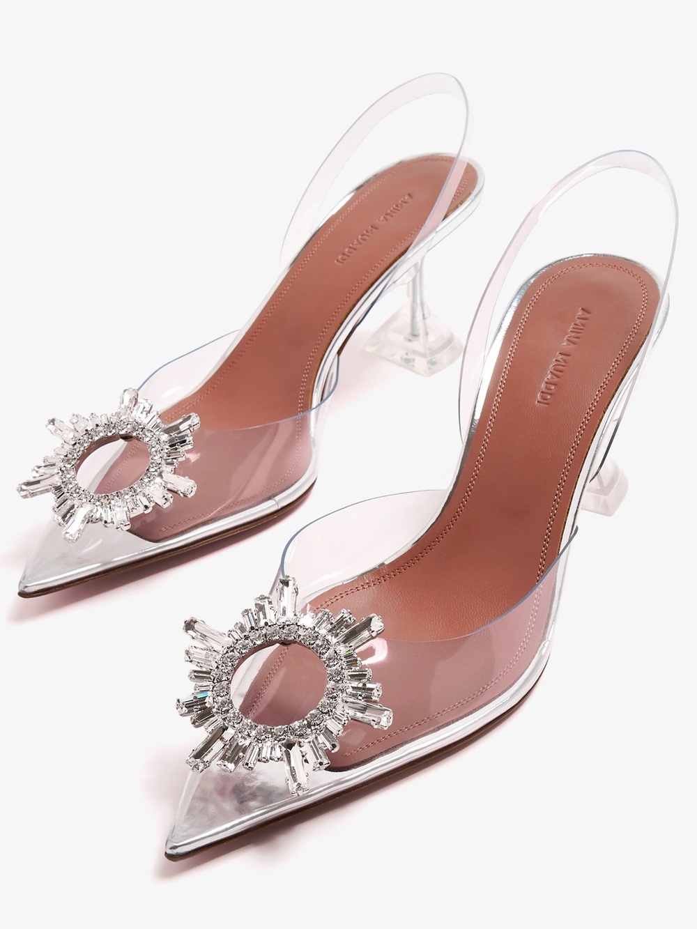 Authentic Amina Muaddi Begum Glass Sling 95 Transparent PVC Heels Size 10/40